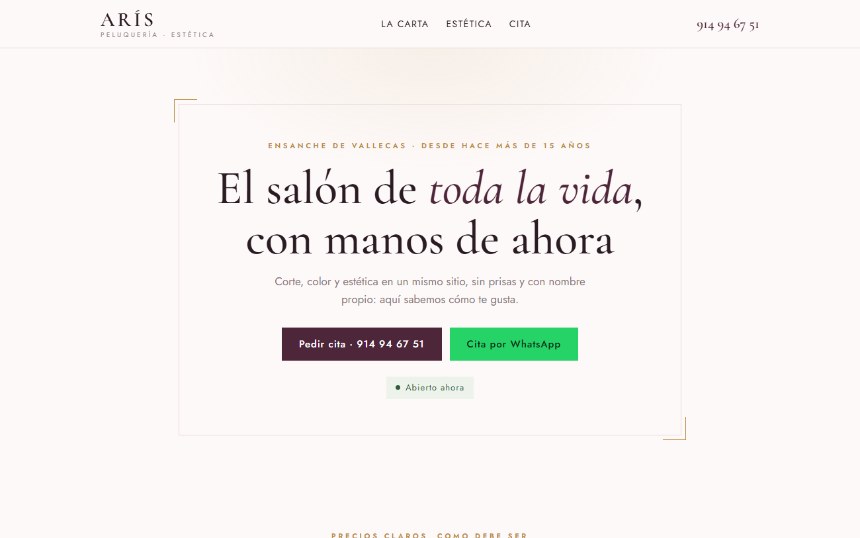 Ejemplo de web para peluquer&iacute;a